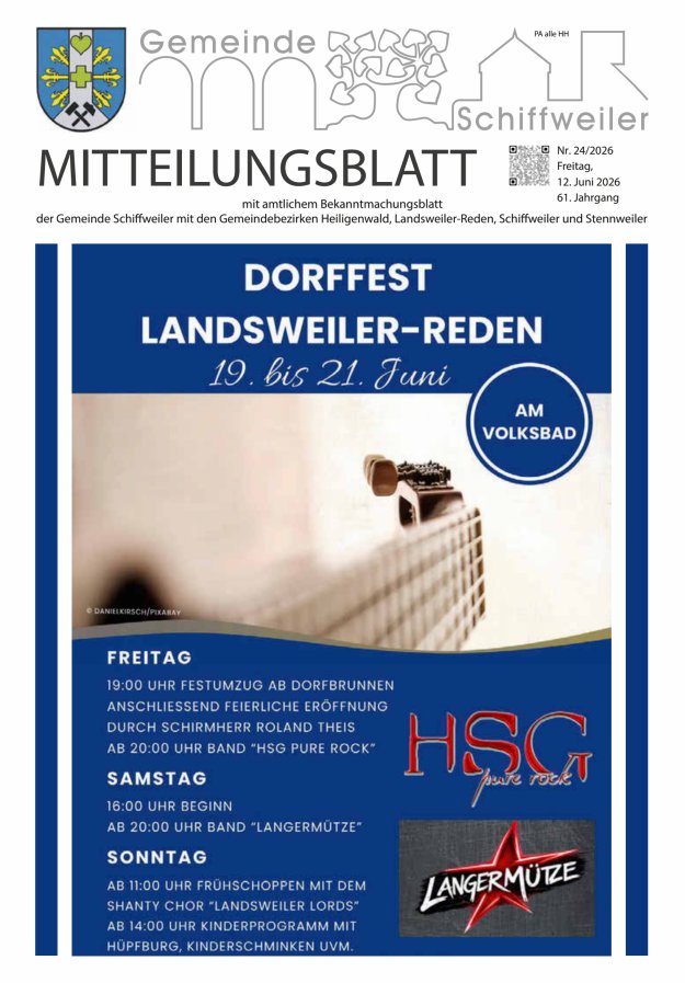 Mitteilungsblatt Schiffweiler Titelblatt 24/2026