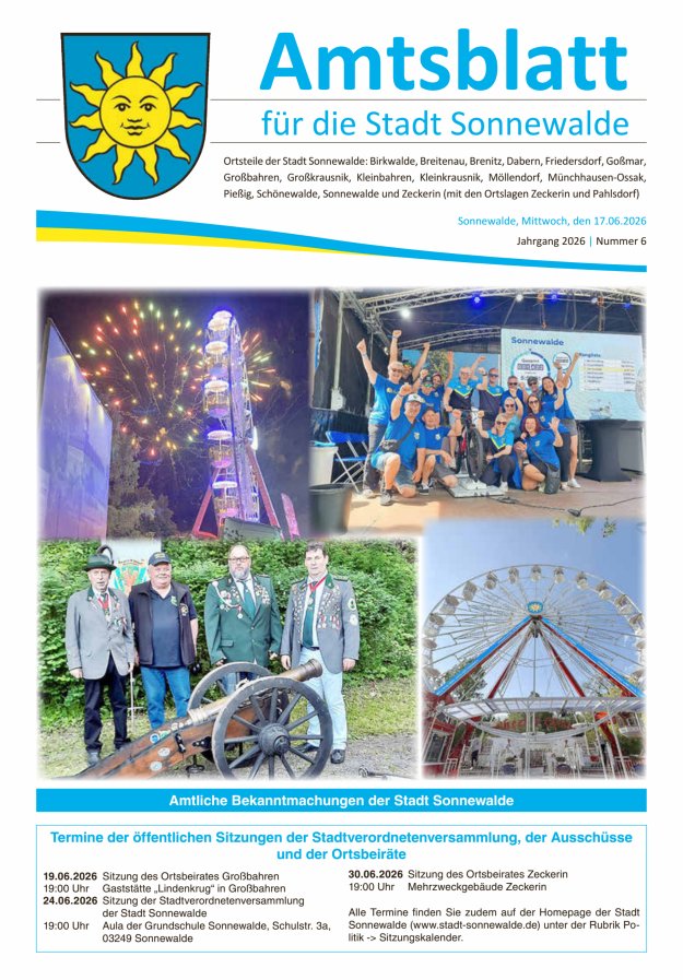 Amtsblatt für die Stadt Sonnewalde Titelblatt 06/2026