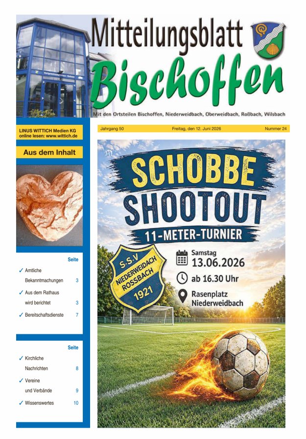 Mitteilungsblatt für die Gemeinde Bischoffen Titelblatt 24/2026