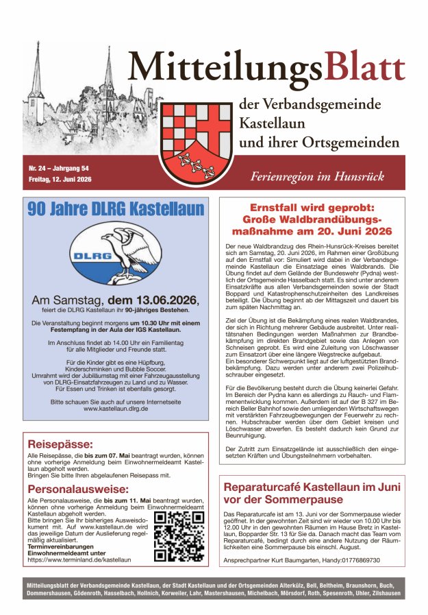 Mitteilungsblatt Kastellaun Titelblatt 24/2026