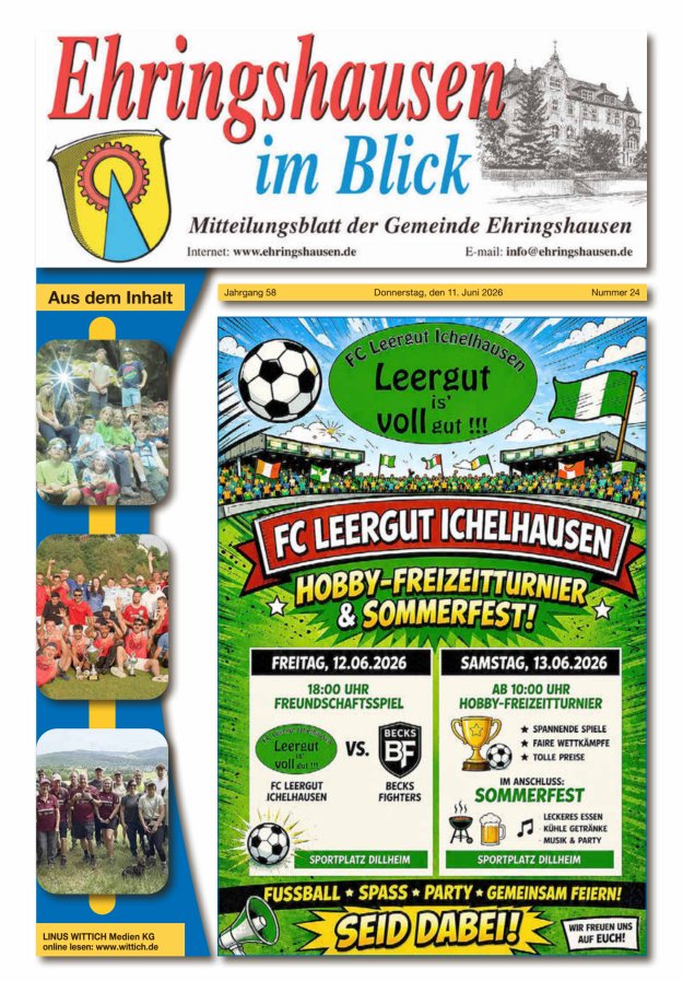 Mitteilungsblatt der Gemeinde Ehringshausen Titelblatt 24/2026