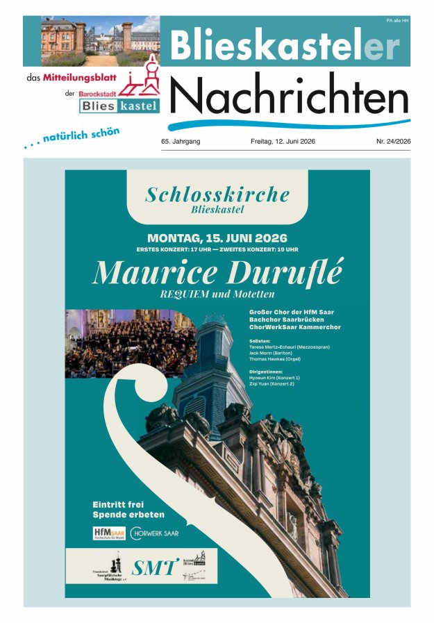 Blieskasteler Nachrichten  Titelblatt 24/2026