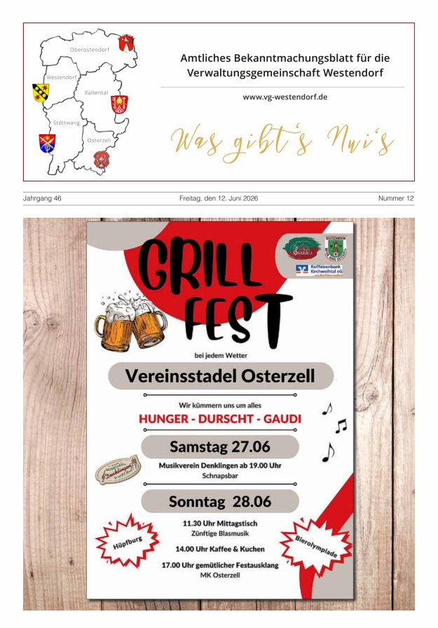 Was gibt's Nui's Amtliches Bekanntmachungsblatt für die VG Westendorf Titelblatt 12/2026