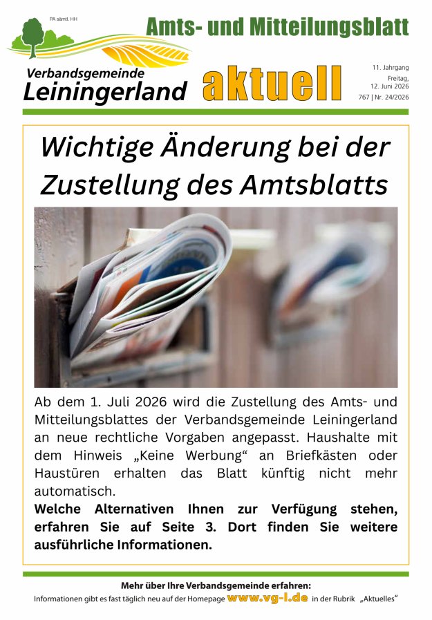 VG Leiningerland aktuell Titelblatt 24/2026