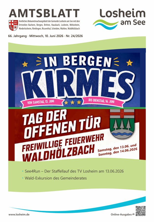 Amtliches Bekanntmachungsblatt der Gemeinde Losheim am See Titelblatt 24/2026