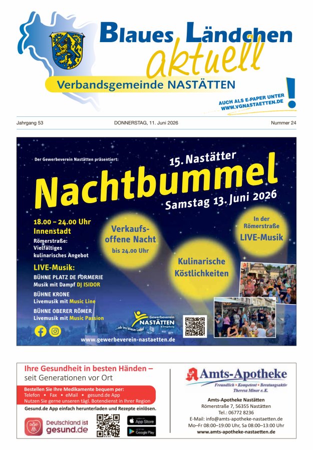 Blaues Ländchen aktuell - Heimat- u Bürgerzeitung VG Nastätten Titelblatt 24/2026