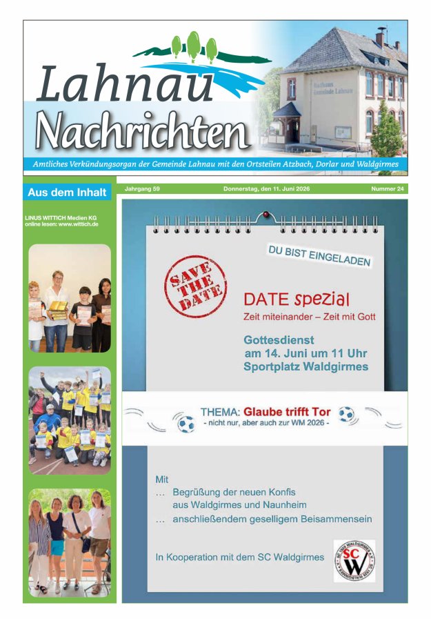 Lahnau Nachrichten Titelblatt 24/2026