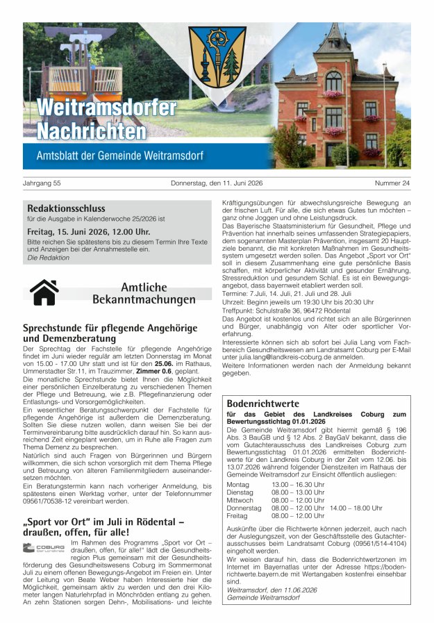 Weitramsdorfer Nachrichten Titelblatt 24/2026