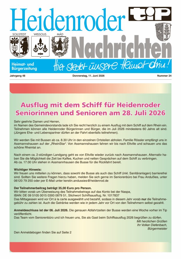 "tip" Heidenroder Nachrichten Titelblatt 24/2026