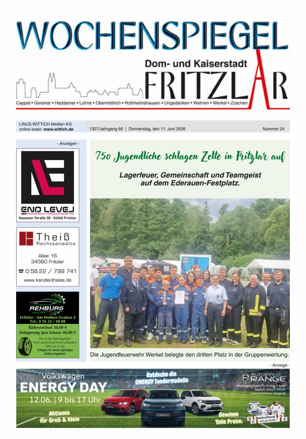 Wochenspiegel Dom- und Kaiserstadt Fritzlar Titelblatt 24/2026