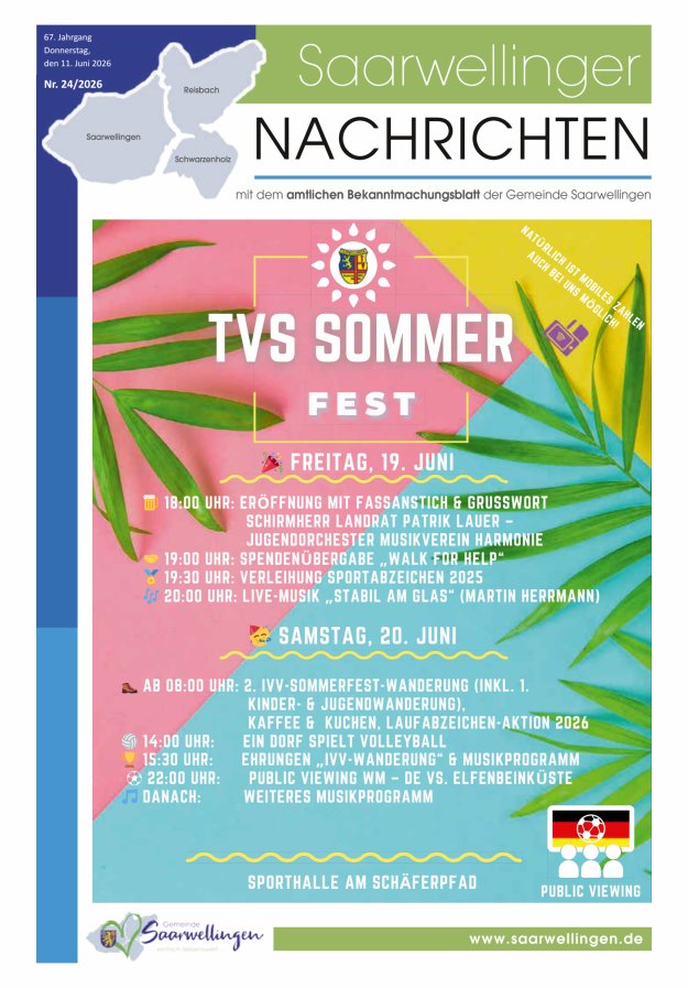 Saarwellinger Nachrichten Titelblatt 24/2026