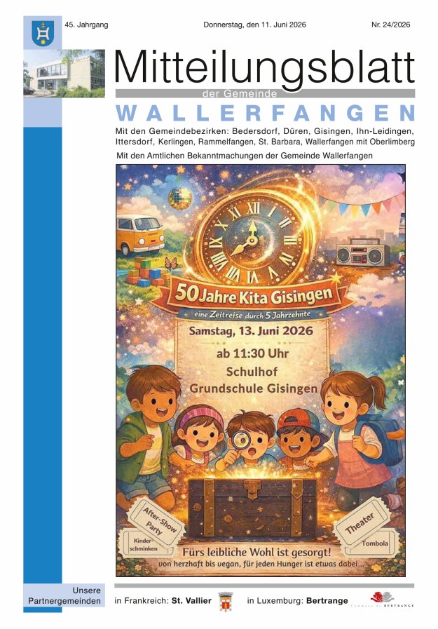 Mitteilungsblatt Gemeinde Wallerfangen Titelblatt 24/2026