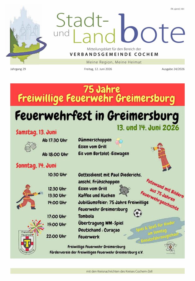 Stadt- und Landbote VG Cochem Titelblatt 24/2026