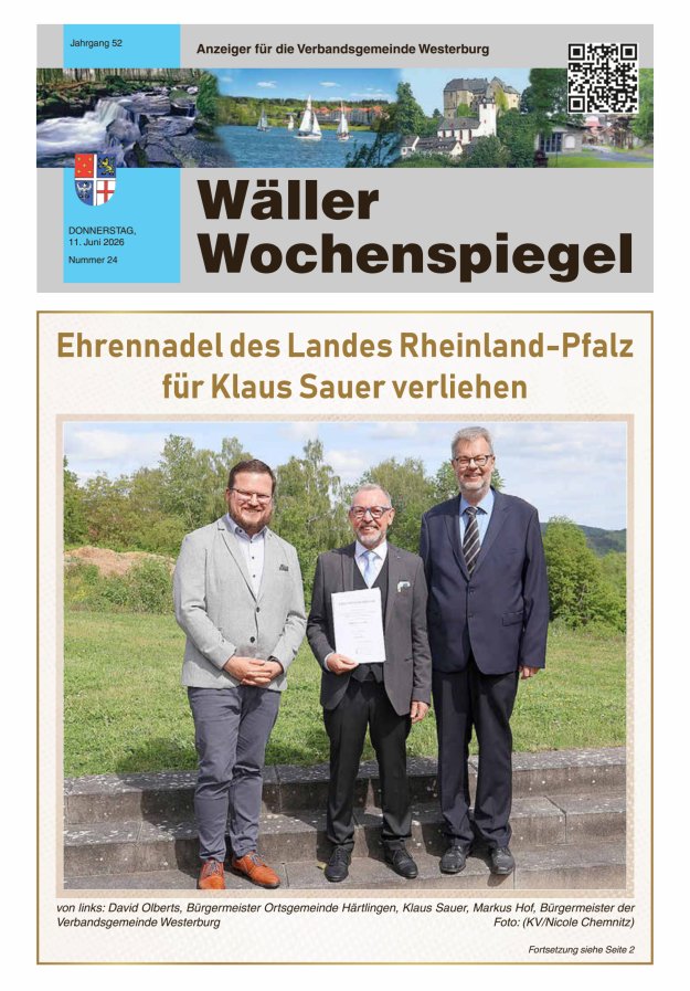 Wäller Wochenspiegel - Anzeiger für die Verbandsgemeinde Westerburg Titelblatt 24/2026