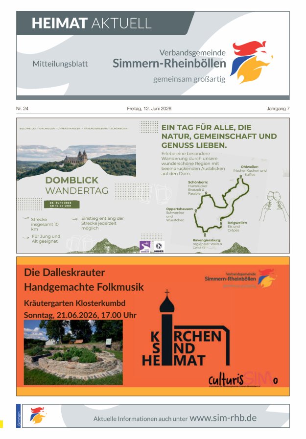 Heimat Aktuell - Mitteilungsbl der VG Simmern-Rheinböllen Ausg Simmern Titelblatt 24/2026