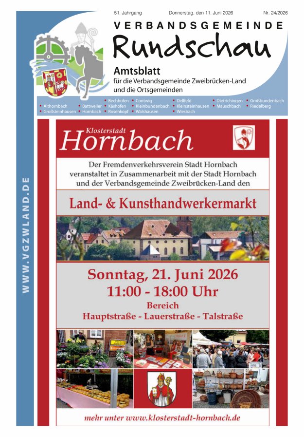 Verbandsgemeinde Rundschau Zweibrücken-Land Titelblatt 24/2026