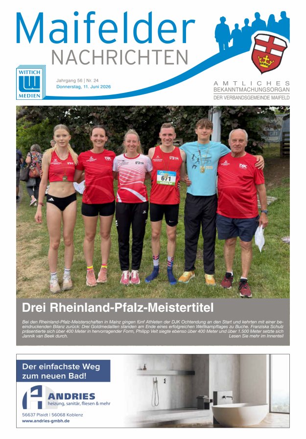 Maifelder Nachrichten - Wochenzeitung der Verbandsgemeinde Maifeld Titelblatt 24/2026