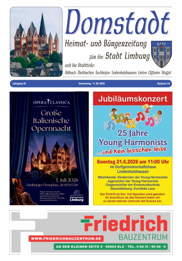 Domstadt - Heimat- und Bürgerzeitung für die Stadt Limburg Titelblatt 24/2026