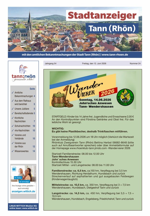 Stadtanzeiger Tann (Rhön) Titelblatt 24/2026