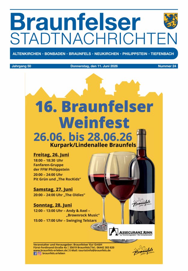Braunfelser Stadtnachrichten Titelblatt 24/2026