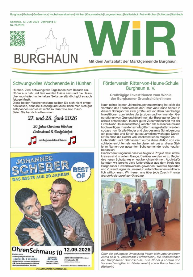 WIR - mit Amtsblatt der Marktgemeinde Burghaun Titelblatt 24/2026