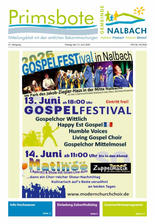 Primsbote Gemeinde Nalbach Titelblatt 24/2026