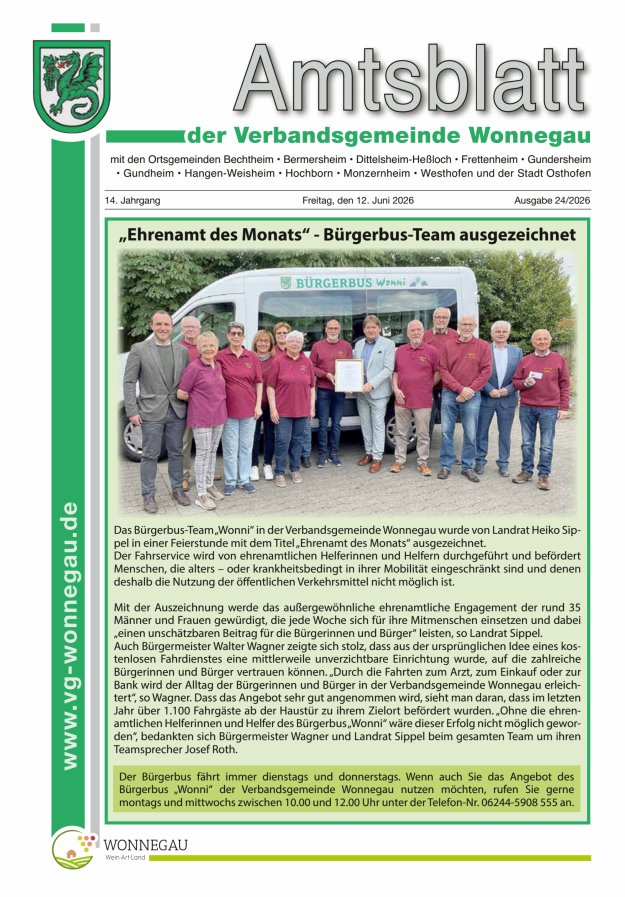 Amtsblatt VG Wonnegau Titelblatt 24/2026
