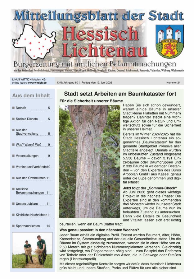 Mitteilungsblatt der Stadt Hess Lichtenau Titelblatt 24/2026