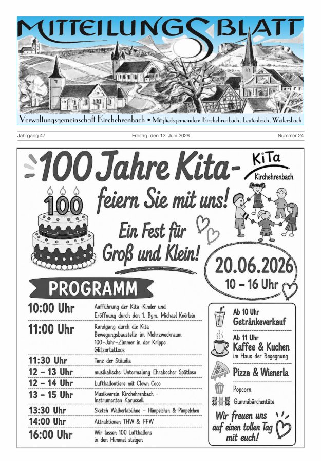 Mitteilungsblatt Verwaltungsgemeinschaft Kirchehrenbach Titelblatt 24/2026