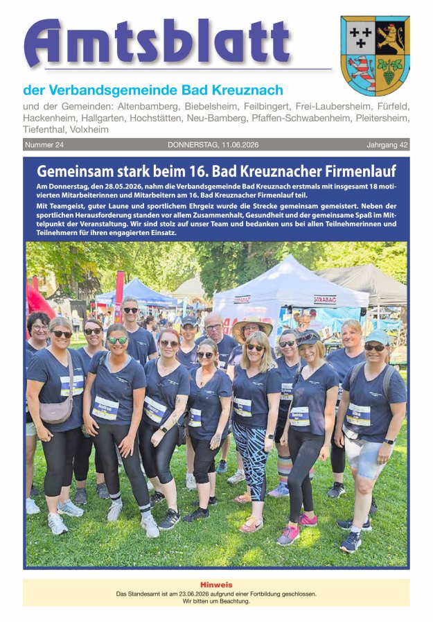 Amtsblatt der Verbandsgemeinde Bad Kreuznach Titelblatt 24/2026