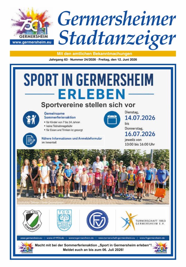 Germersheimer Stadtanzeiger Titelblatt 24/2026