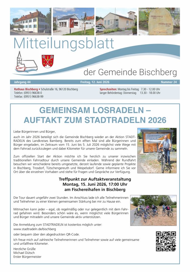 Mitteilungsblatt der Gemeinde Bischberg Titelblatt 24/2026