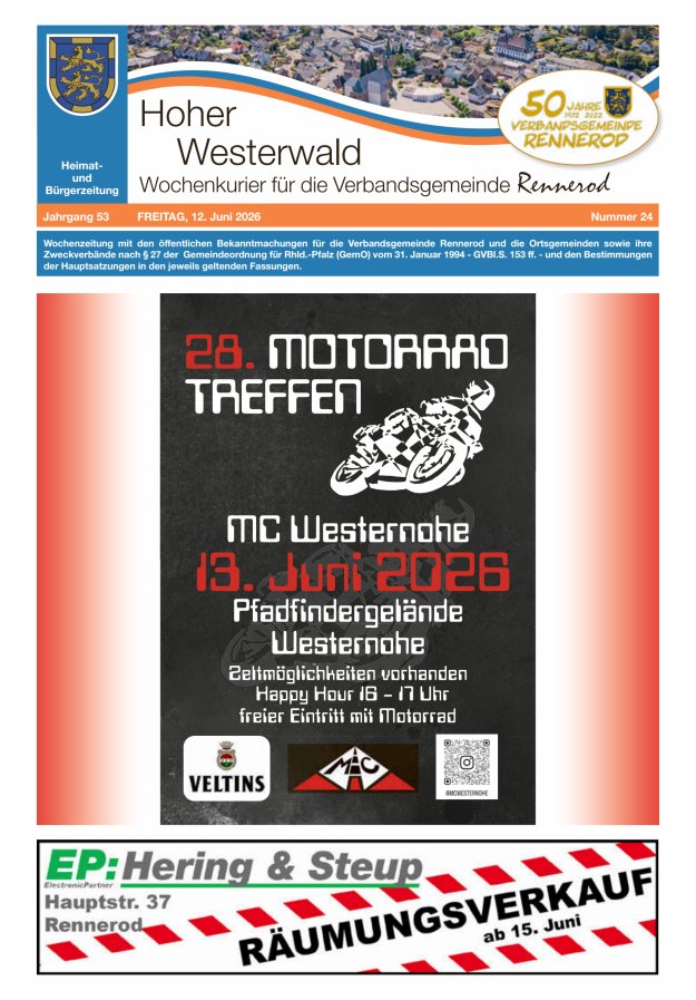Hoher Westerwald - Wochenkurier für die Verbandsgemeinde Rennerod Titelblatt 24/2026