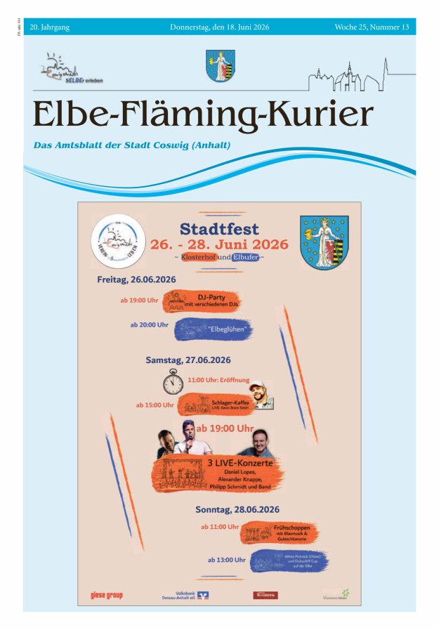 Elbe-Fläming-Kurier Das Amtsblatt der Stadt Coswig (Anhalt) Titelblatt 13/2026