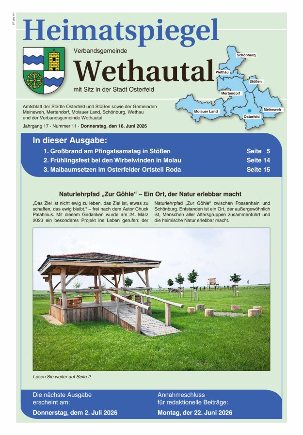 Heimatspiegel Verbandsgemeinde Wethautal mit Sitz in der Stadt Osterfeld Titelblatt 11/2026
