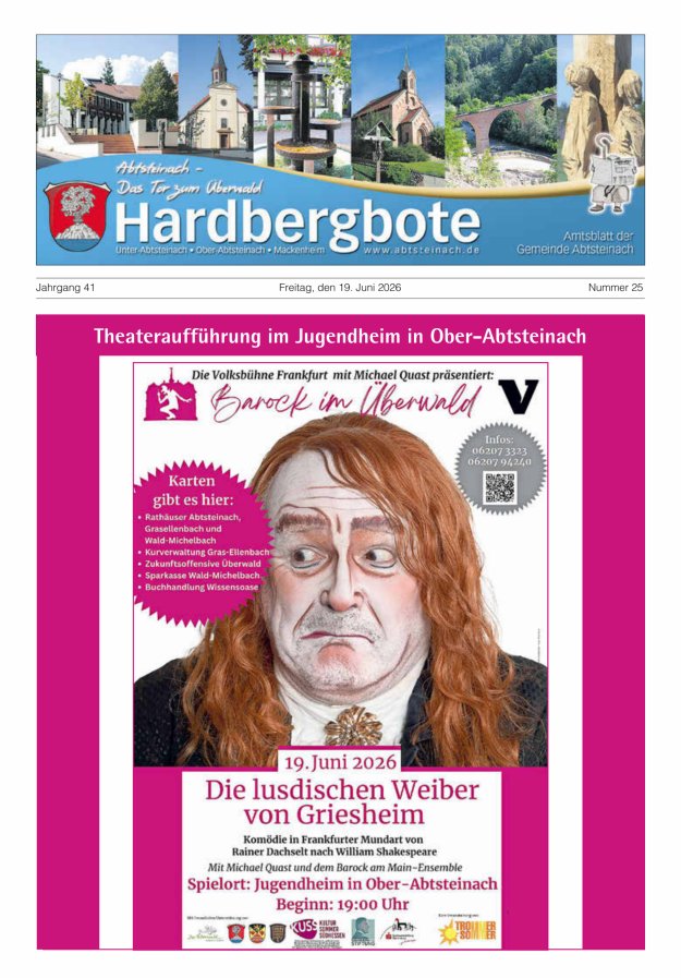 Hardbergbote - Mitteilungsblatt der Gemeinde Abtsteinach Titelblatt 25/2026