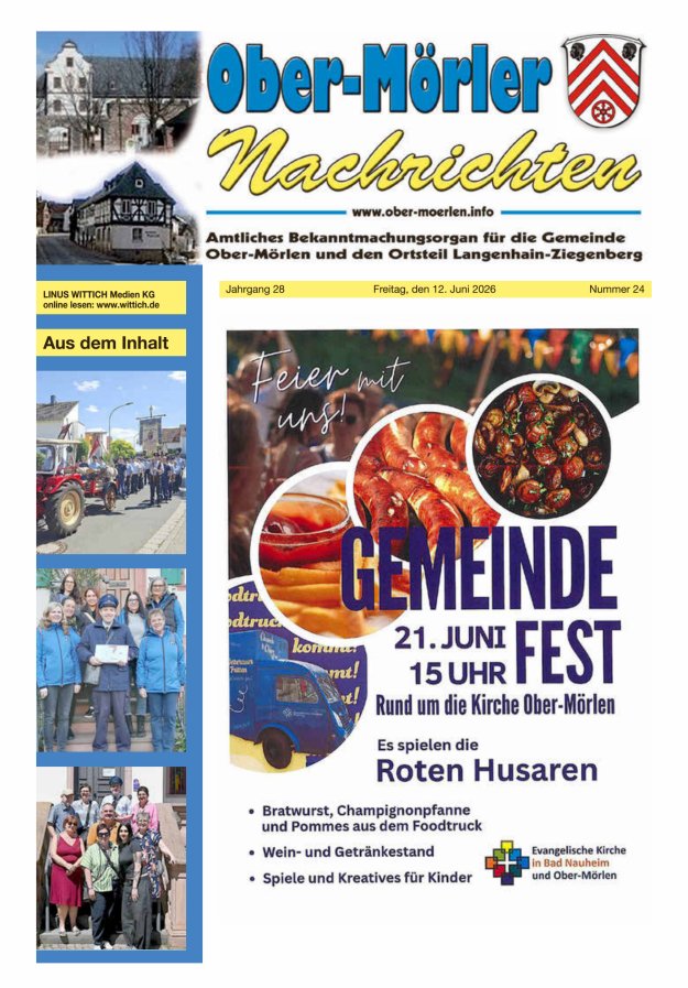 Ober-Mörler Nachrichten Titelblatt 24/2026