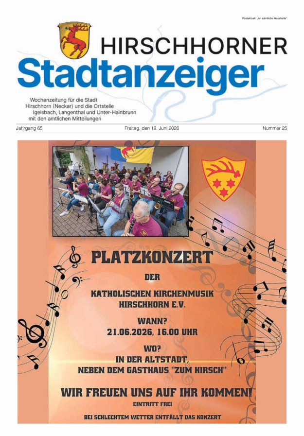 Hirschhorner Stadtanzeiger Titelblatt 25/2026