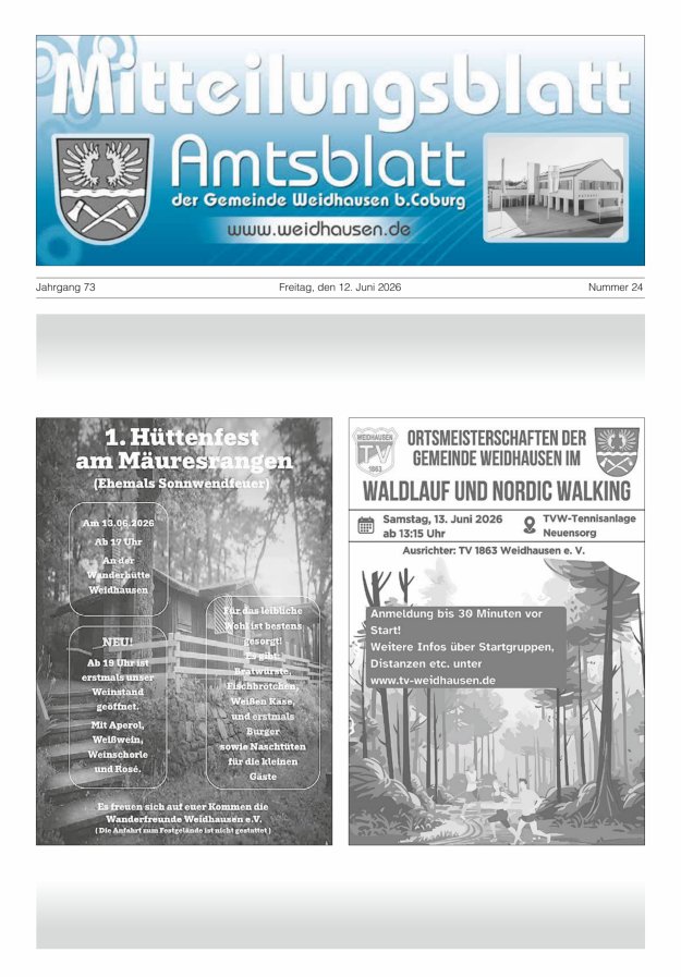 Mitteilungsblatt - Amtsblatt der Gemeinde Weidhausen b Coburg Titelblatt 24/2026