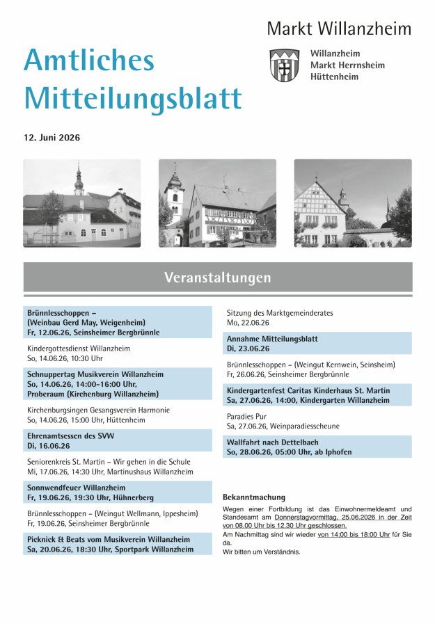 Amtliches Mitteilungsblatt des Marktes Willanzheim Titelblatt 12/2026