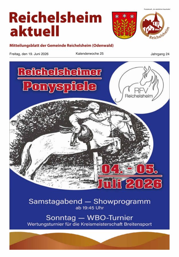 Reichelsheim aktuell - Amtsblatt der Gemeinde Reichelsheim(Odenwald) Titelblatt 25/2026