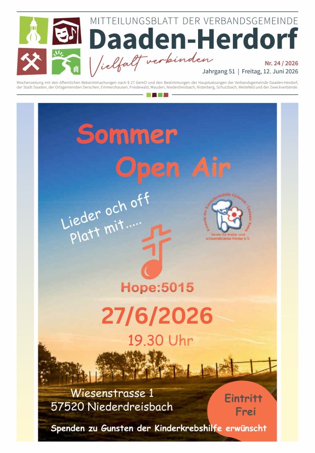 Mitteilungsblatt der Verbandsgemeinde Daaden-Herdorf Titelblatt 24/2026