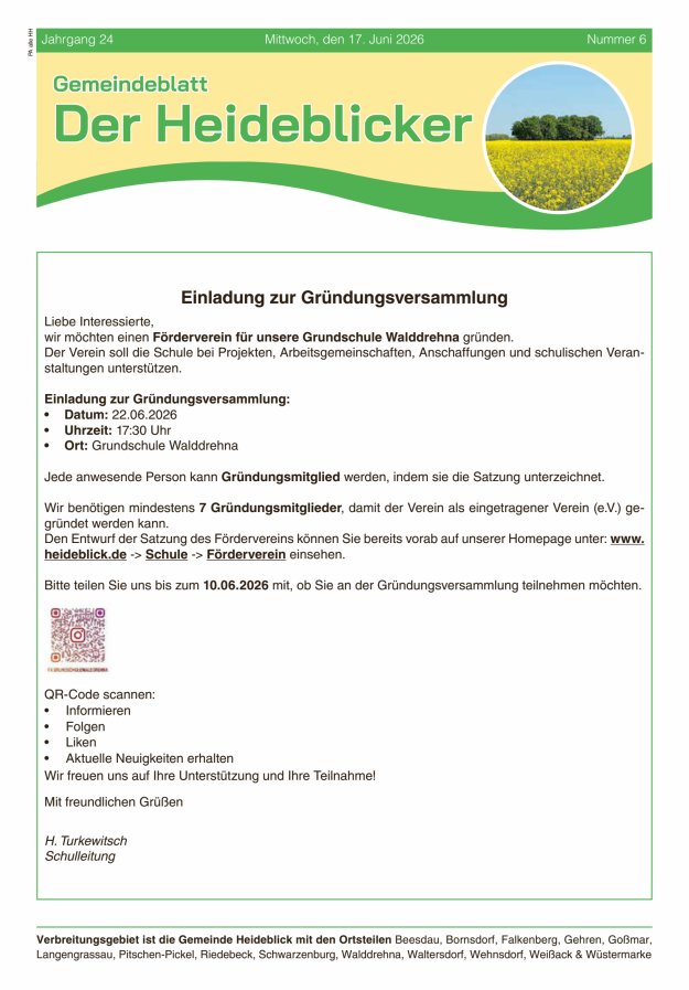 Amtsblatt für die Gemeinde Heideblick - Der Heideblick Titelblatt 06/2026