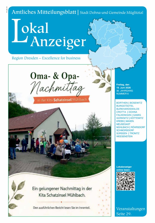Lokal-Anzeiger – Amtliches Mitteilungsblatt Stadt Dohna und Gemeinde Müglitztal Titelblatt 06/2026