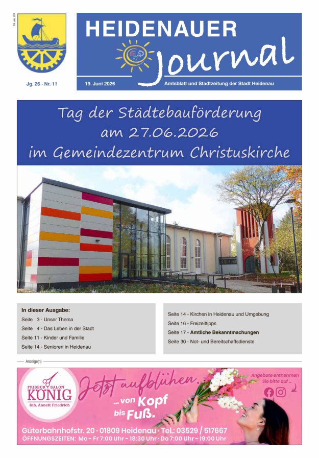 Heidenauer Journal - Amtsblatt und Stadtzeitung der Stadt Heidenau Titelblatt 11/2026