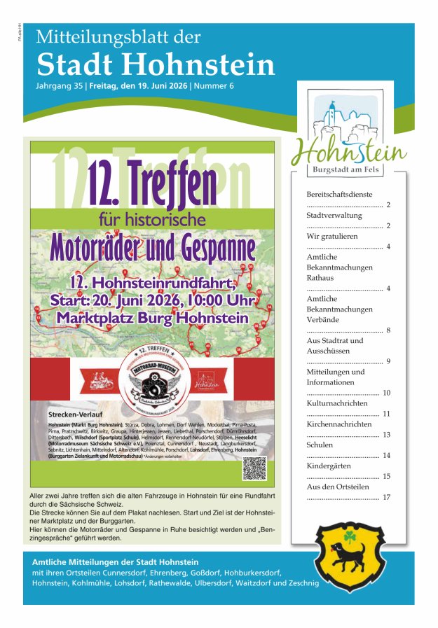 Mitteilungsblatt der Stadt Hohnstein Titelblatt 06/2026