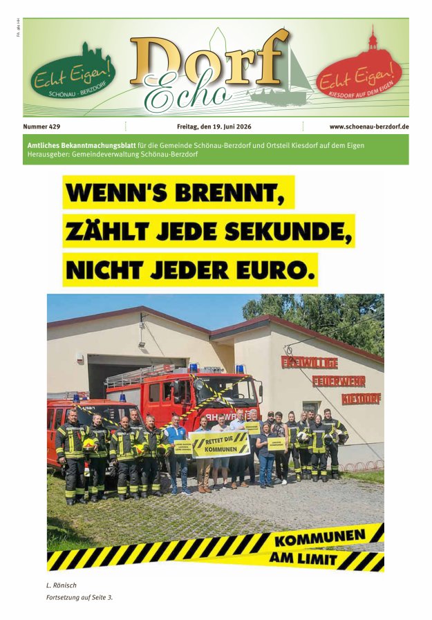 Dorfecho Amtliches Bekanntmachungsblatt für die Gemeinde Schönau-Berzdorf und OT Titelblatt 429/2026