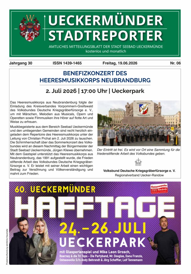 Ueckermünder Stadtreporter Titelblatt 06/2026