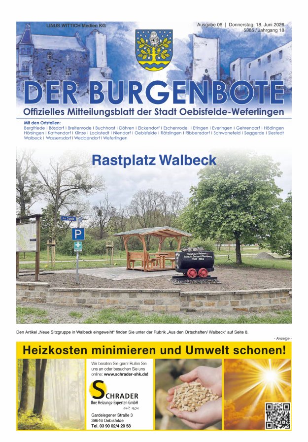 Mitteilungsblatt der Einheitsgemeinde Stadt Oebisfelde-Weferlingen Titelblatt 06/2026