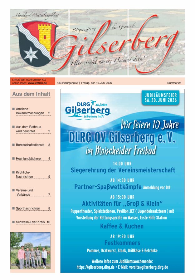 Hochland Mitteilungsblatt Gilserberg Titelblatt 25/2026